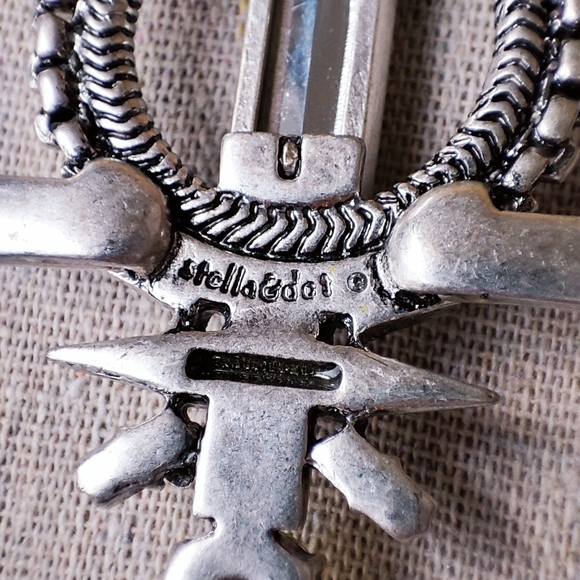 Stella and Dot Art Deco Revival Elongated Citrine Smoke Pewter Tone Necklace - Picture 7 of 15